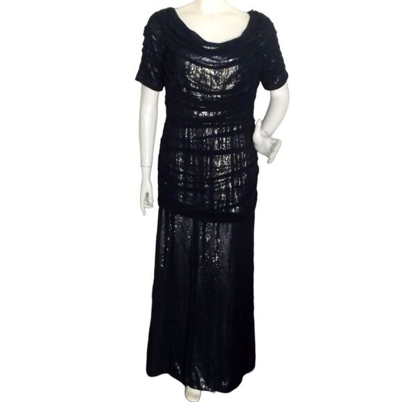 TADASHI SHOJI Gown/Dress, 10, Navy Blue Mesh/Sequins underneath, Cowl neck, SS - Picture 1 of 14